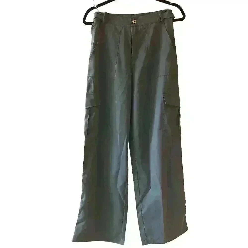 Women's XS Dusty Blue Cargo Pants Loose Fit High Waist Casual